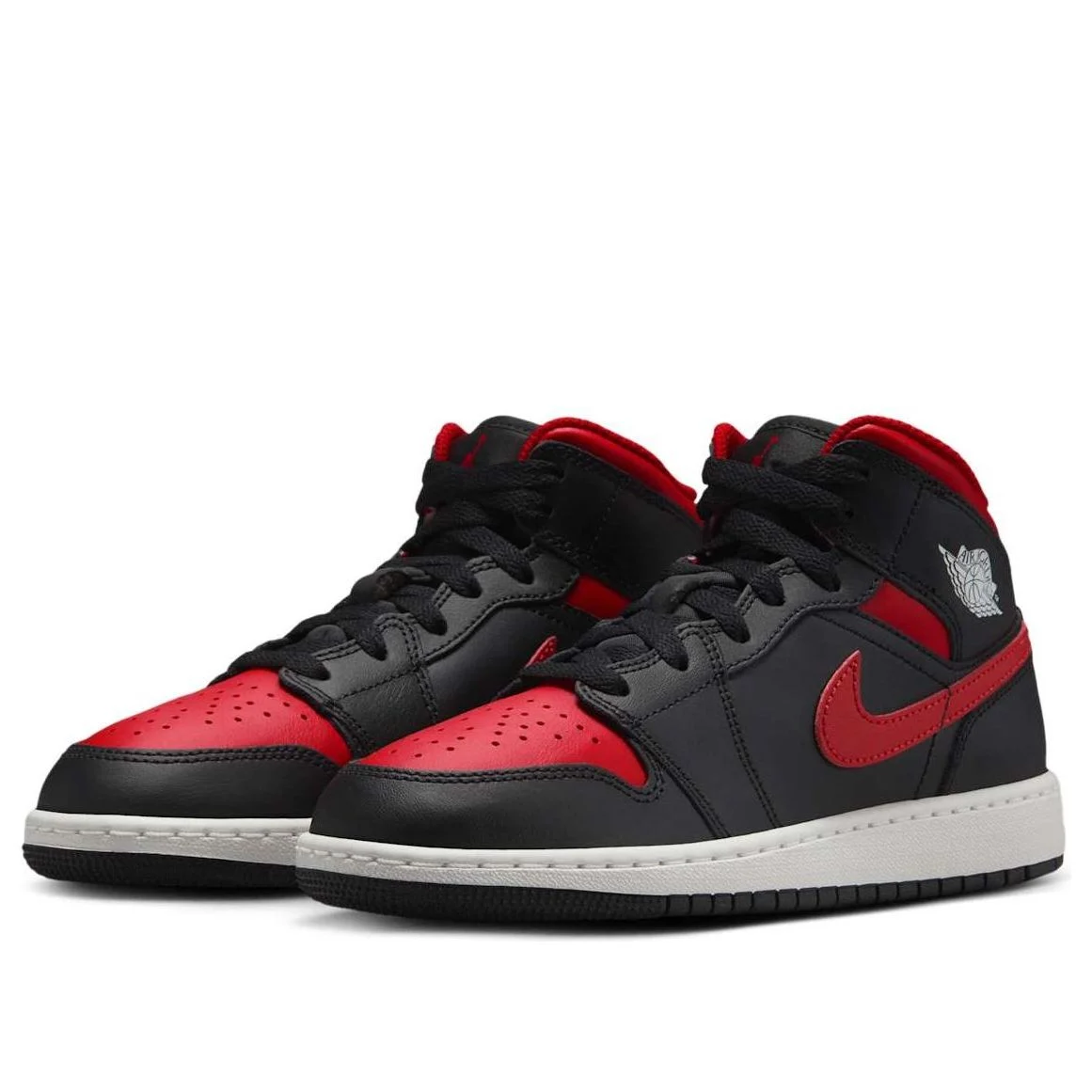 Alternative view of (GS) Air Jordan 1 Mid ‘Black Summit White Varsity Red’ DQ8423-067