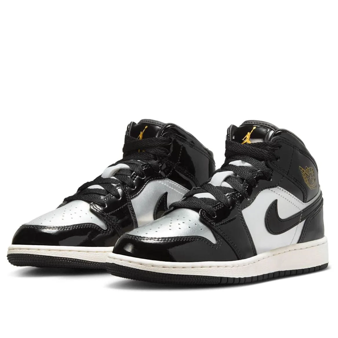 Alternative view of (GS) Air Jordan 1 Mid SE ‘Black Metallic Silver Gold’ FZ3938-001
