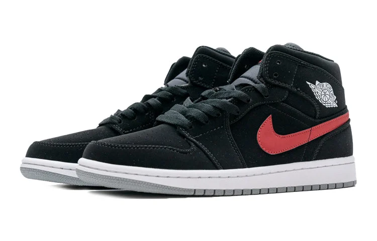 Alternative view of (GS) Air Jordan 1 Retro Mid ‘Black University Red’ 554725-065