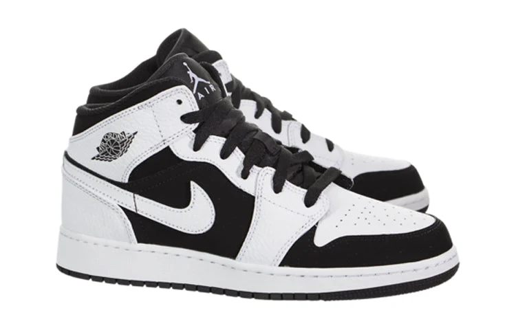 Alternative view of (GS) Air Jordan 1 Retro Mid ‘White Black’ 554725-113
