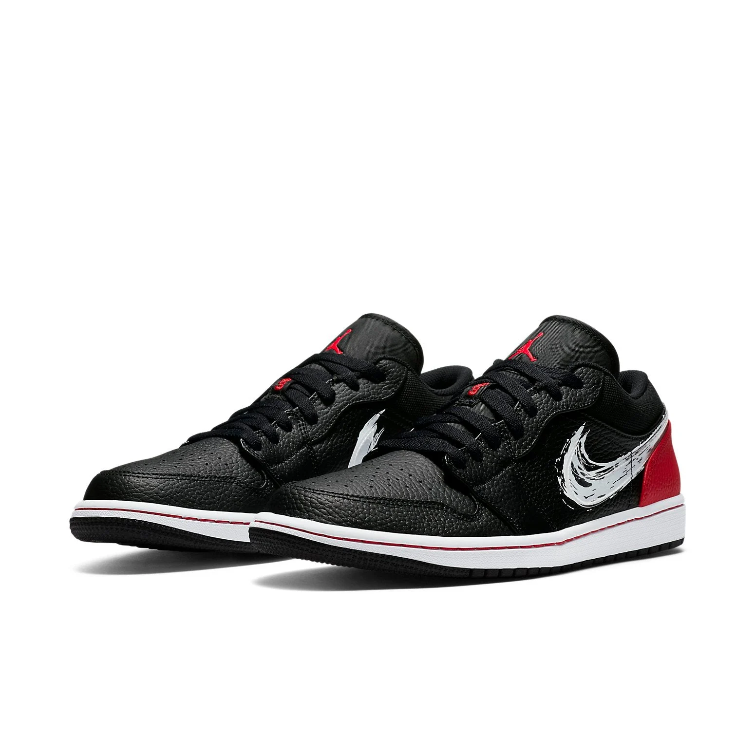 Alternative view of Air Jordan 1 Low ‘Brushstroke Swoosh – Black Red’ DA4659-001