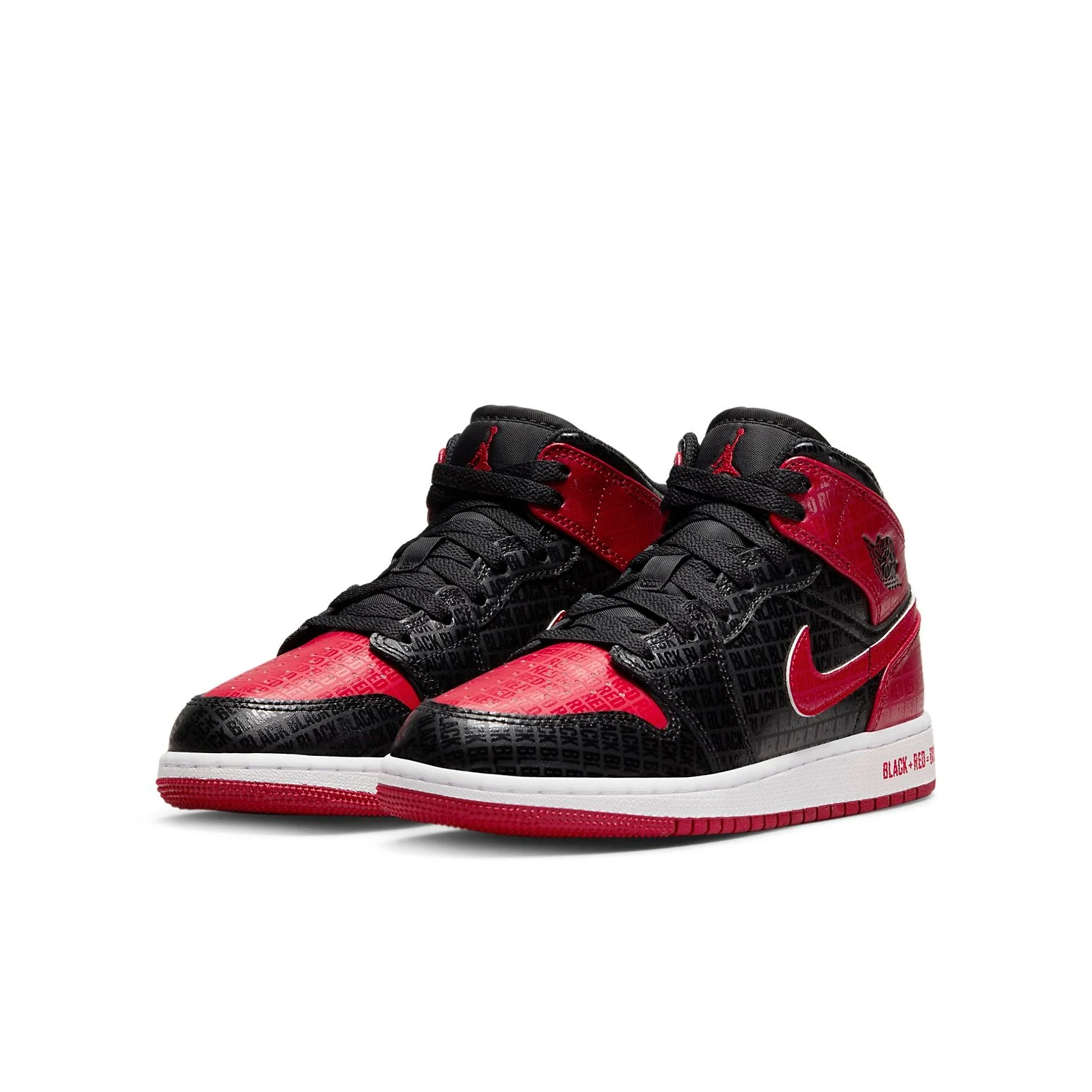 Alternative view of (GS) Air Jordan 1 Mid SS ‘Black + Red = Bred’ DM9650-001
